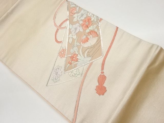 JAPANESE KIMONO / VINTAGE NAGOYA OBI / EMBROIDERY / MANDARIN DUCK & FLOWERS